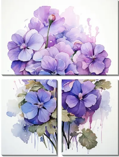 Модульная картина Фиалки в акварельном стиле №11