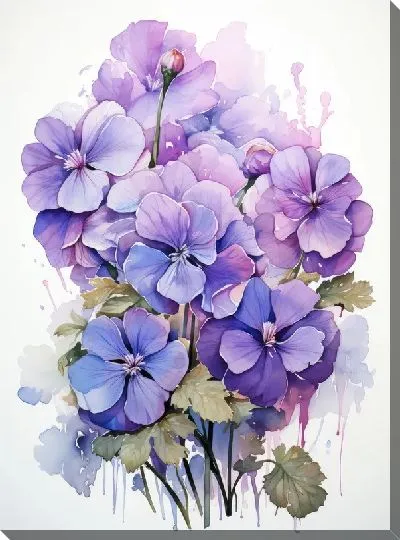 Картина маслом Фиалки в акварельном стиле №11