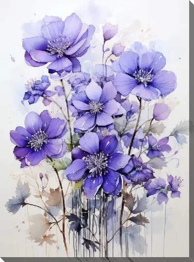 Картина маслом Фиалки в акварельном стиле №12