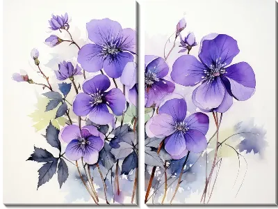 Модульная картина Фиалки в акварельном стиле №14