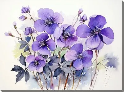 Картина маслом Фиалки в акварельном стиле №14