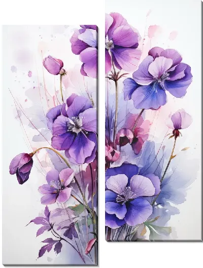 Модульная картина Фиалки в акварельном стиле №15