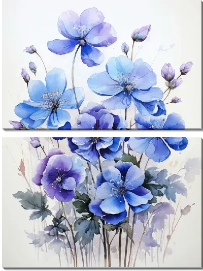 Модульная картина Фиалки в акварельном стиле №16