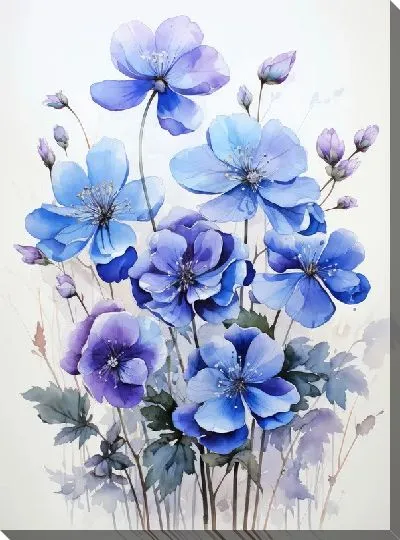 Картина маслом Фиалки в акварельном стиле №16