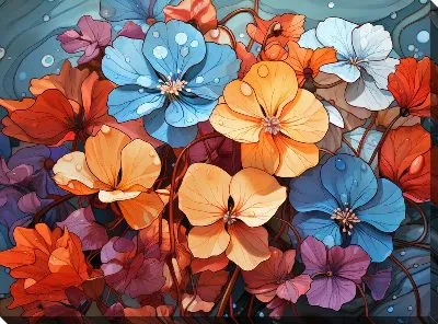 Картина маслом Разноцветные фиалки