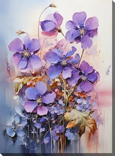 Картина маслом Фиалки №86