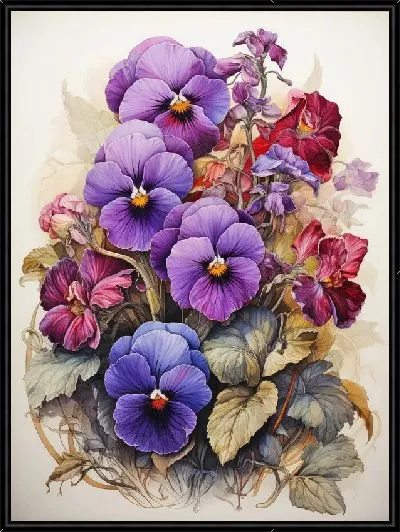 Картина Фиалки в стиле винтаж