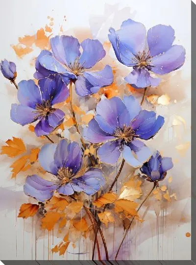 Картина маслом Фиалки и золотой декор №1