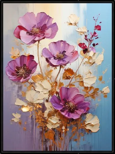 Картина Фиалки и золотой декор №2