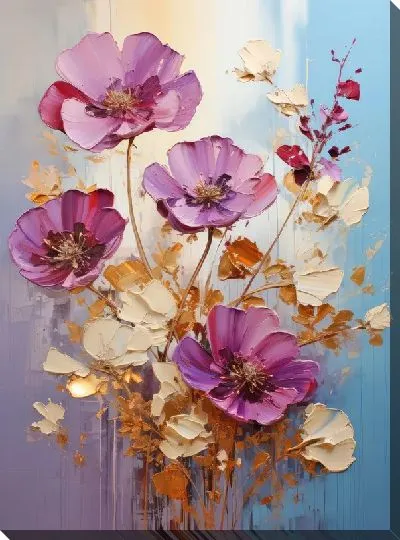 Постер Фиалки и золотой декор №2