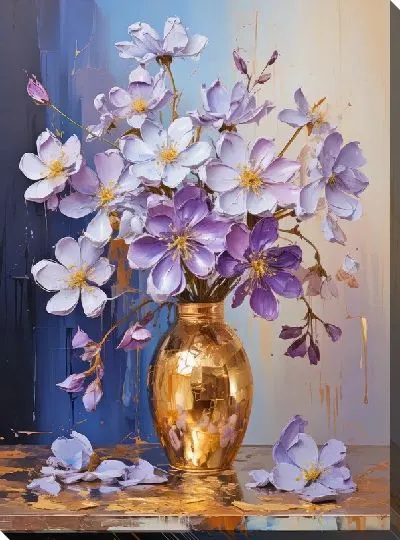 Картина маслом Фиалки и золотой декор №5