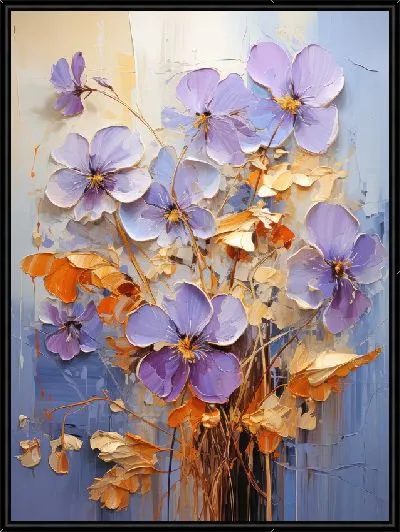 Картина Фиалки и золотой декор №6