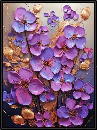 Картина Фиалки и золотой декор №7
