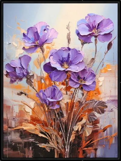 Картина Фиалки и золотой декор №8