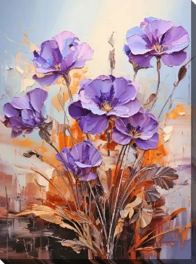Картина маслом Фиалки и золотой декор №8