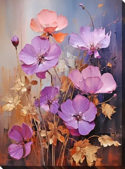 Картина маслом Фиалки и золотой декор №9