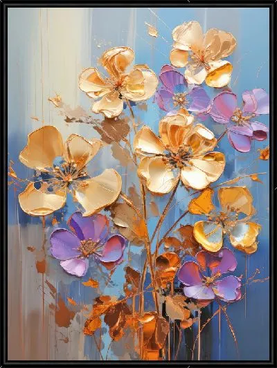 Картина Фиалки и золотой декор №10