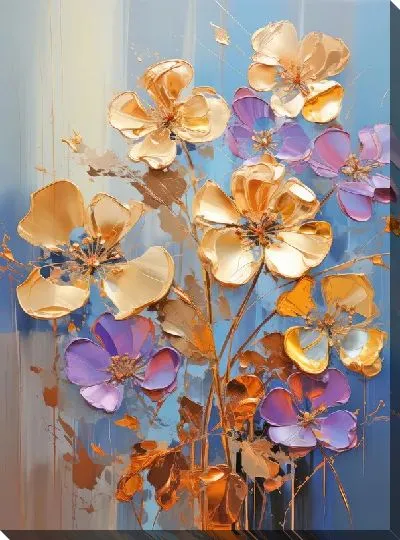 Постер Фиалки и золотой декор №10