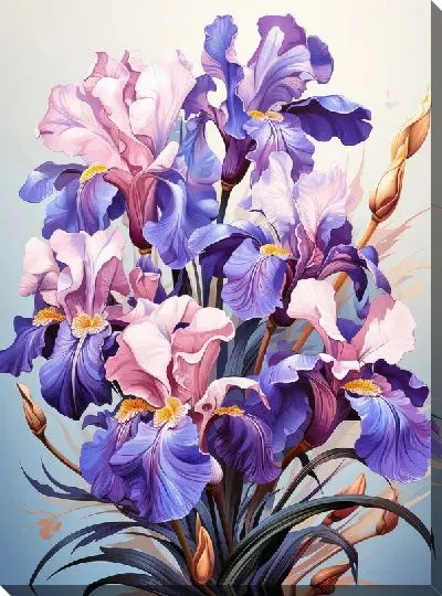 Картина маслом Букет с ирисами на светлом фоне