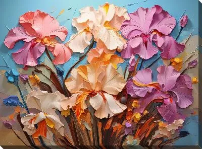 Картина маслом Объемные ирисы