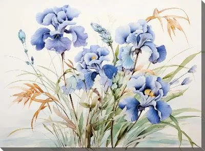 Картина маслом Ирисы в акварельном стиле №1