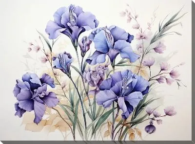 Картина маслом Ирисы в акварельном стиле №2