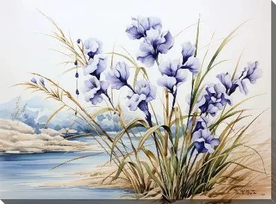 Картина маслом Ирисы в акварельном стиле №3