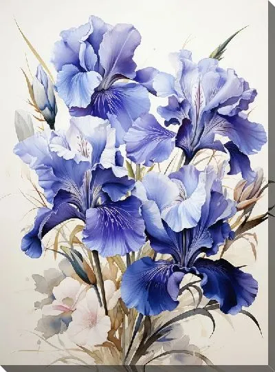 Картина маслом Ирисы в акварельном стиле №4