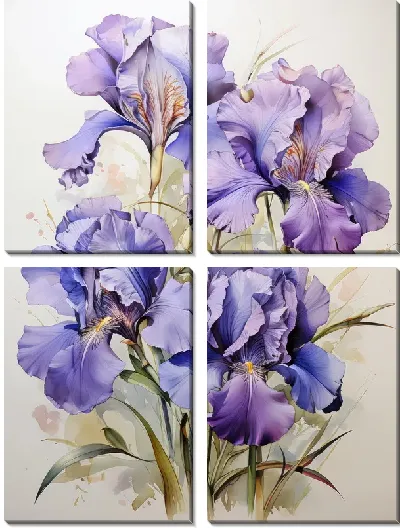 Модульная картина Ирисы в акварельном стиле №5