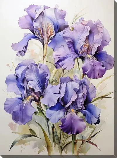 Картина маслом Ирисы в акварельном стиле №5