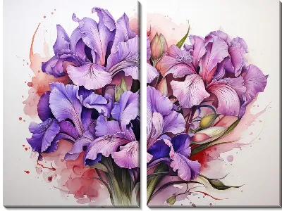 Модульная картина Ирисы в акварельном стиле №7