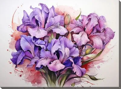 Картина маслом Ирисы в акварельном стиле №7