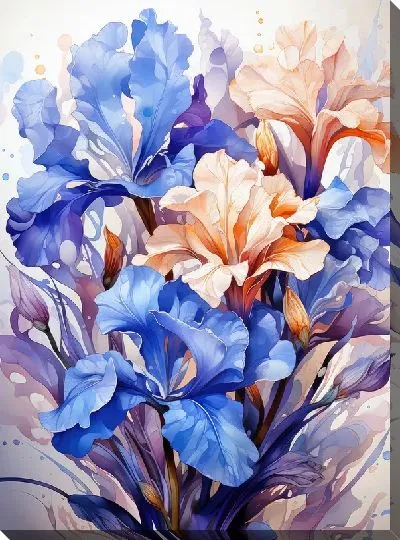 Картина маслом Ирисы в акварельном стиле №8