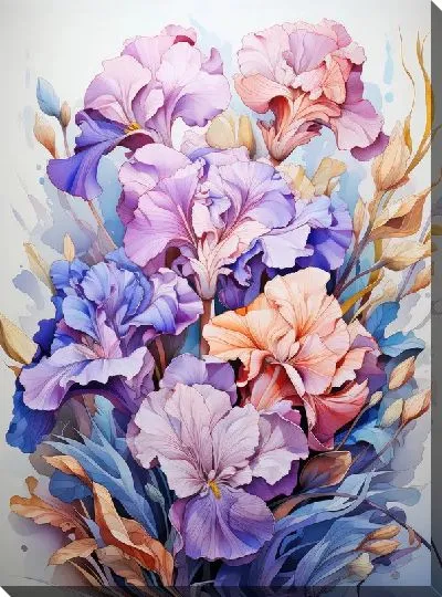 Картина маслом Ирисы в акварельном стиле №81