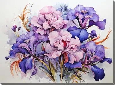 Картина маслом Ирисы в акварельном стиле №10