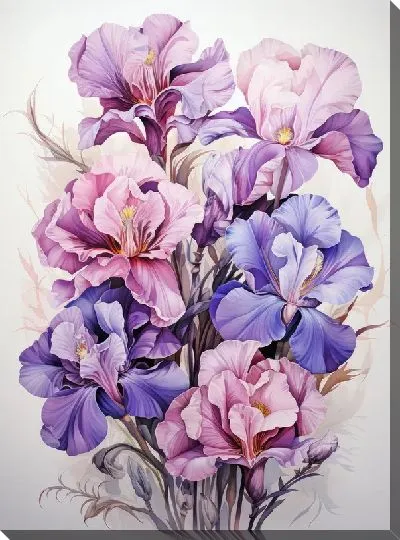 Картина маслом Ирисы в акварельном стиле №11