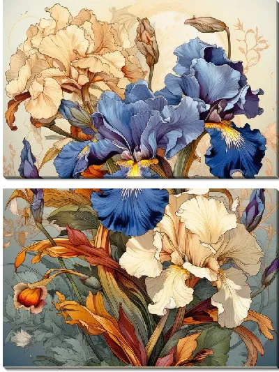 Модульная картина Ирисы в стиле винтаж