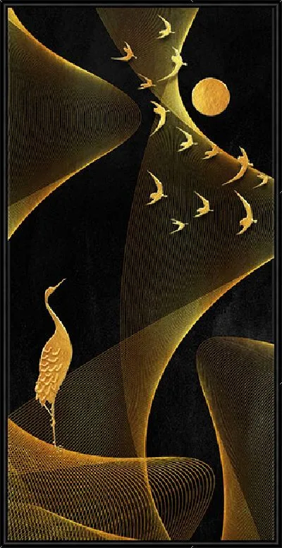 Картина Аист и птицы в золотых оттенках