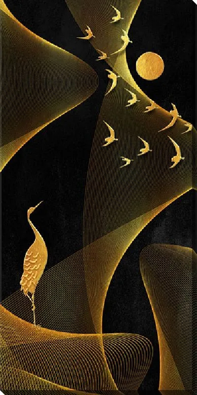 Постер Аист и птицы в золотых оттенках