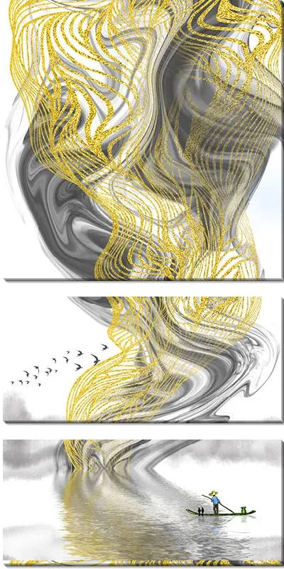 Модульная картина Серо-золотой вихрь