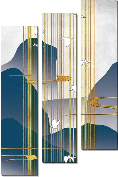 Модульная картина Белые аисты и золотые линии