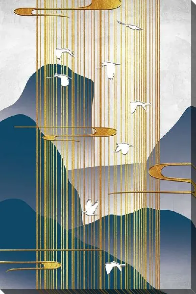 Постер Белые аисты и золотые линии