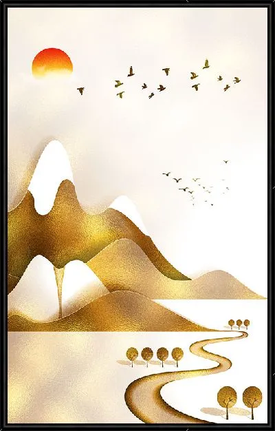 Картина Птицы и заснеженные золотые горы