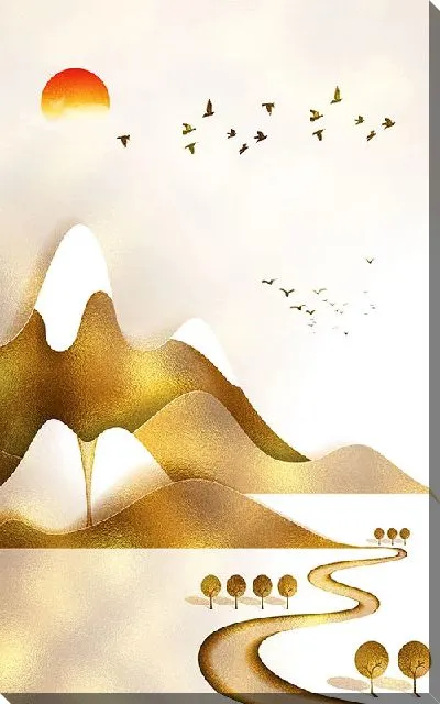 Постер Птицы и заснеженные золотые горы