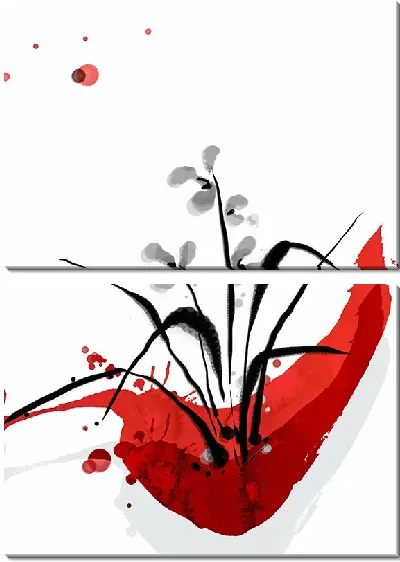 Модульная картина Цветы бело-красно-черные