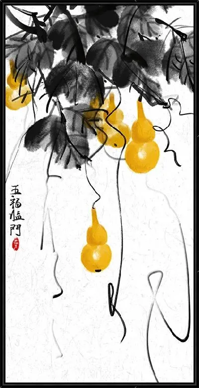 Картина Китайский желтые фонарики и листья