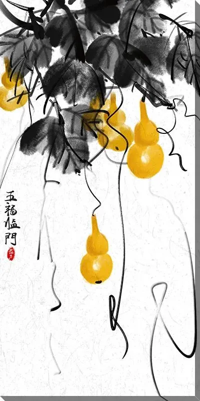 Постер Китайский желтые фонарики и листья