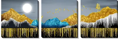 Модульная картина Золотые горы и полная Луна
