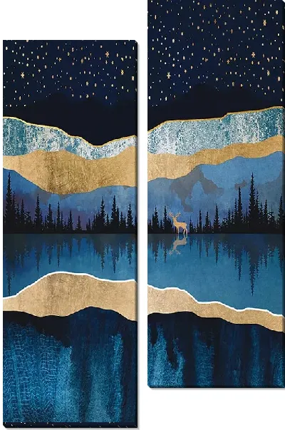Модульная картина Ночное небо с золотыми звездами и горами