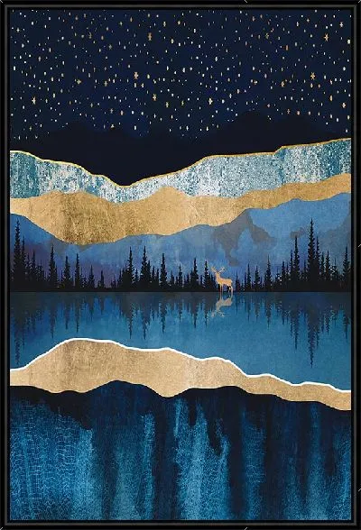 Картина Ночное небо с золотыми звездами и горами